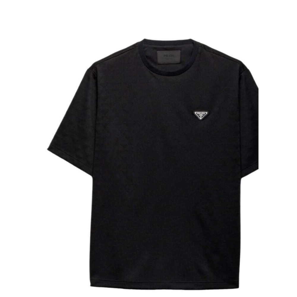 Prada Terry Cloth Cotton Triangle-Logo Crewneck T-Shirt, UJN885 Size SM
